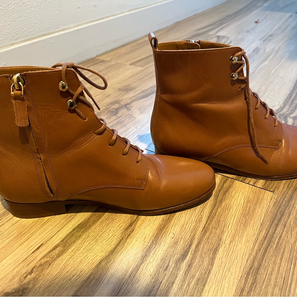 Sezane Tan Leather Lace-Up Booties - Picture 4 of 9